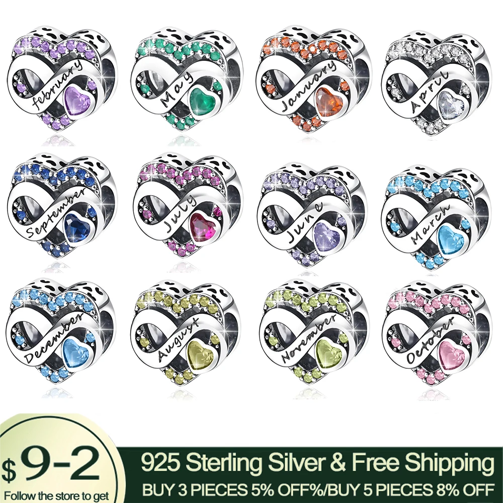 2022 New 925 Sterling Silver Birthstone Heart New design Bead Fit Original Pandora Charms Bracelet Women Jewelry DIY Gift