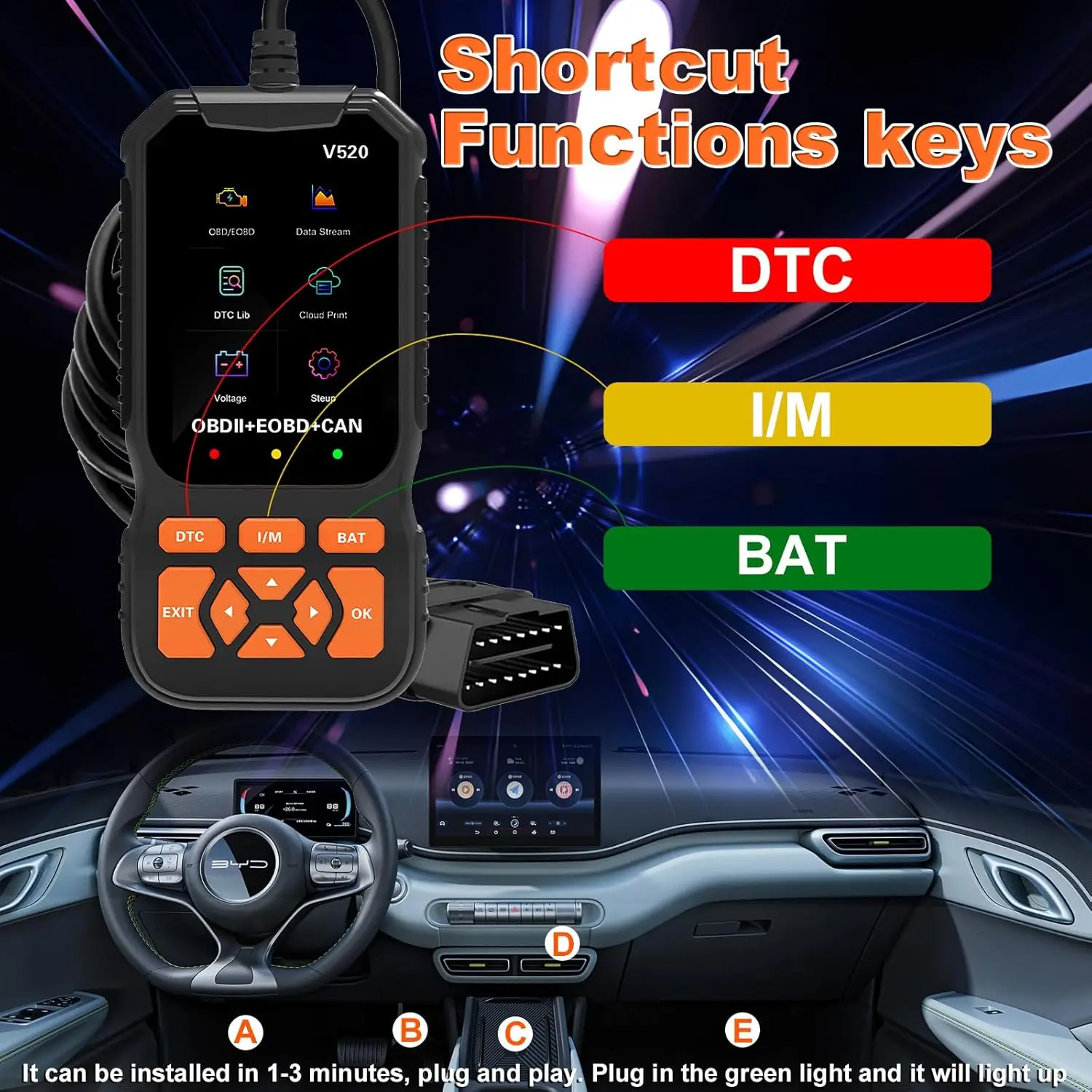 V520 Professional OBD2/EOBD Check Engine Fault Codes with Cloud Printing Function Plug and Play Car Scanning Diagnostic Tool