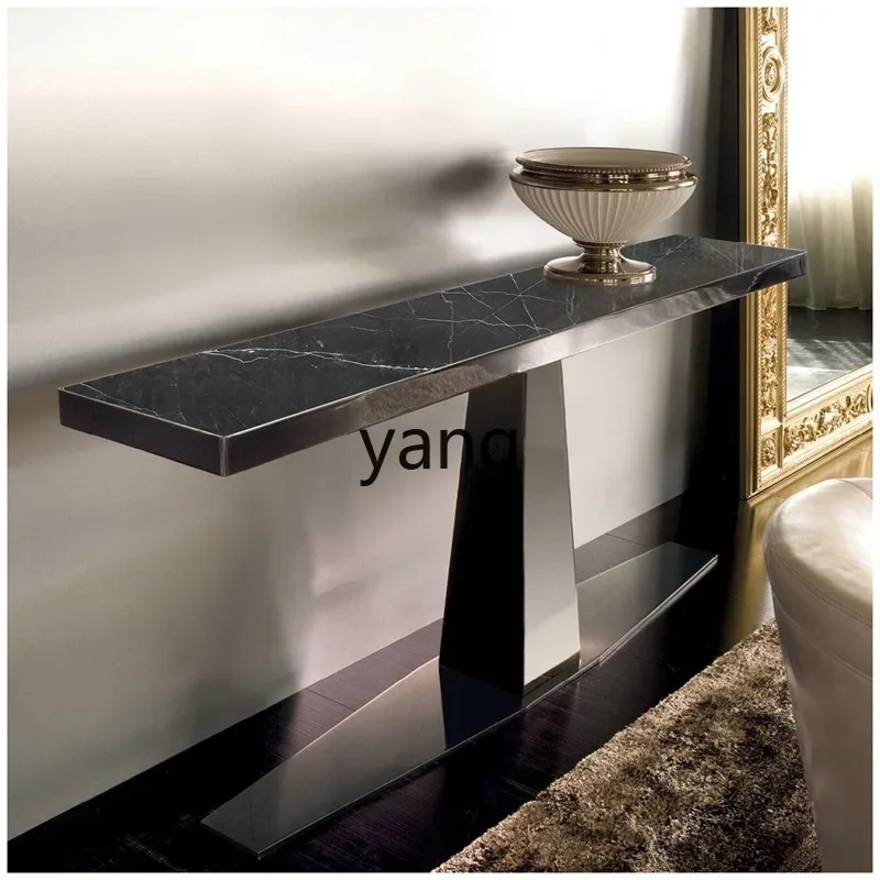 CX minimalist foyer entrance table stainless steel black titanium sofa back few light luxury