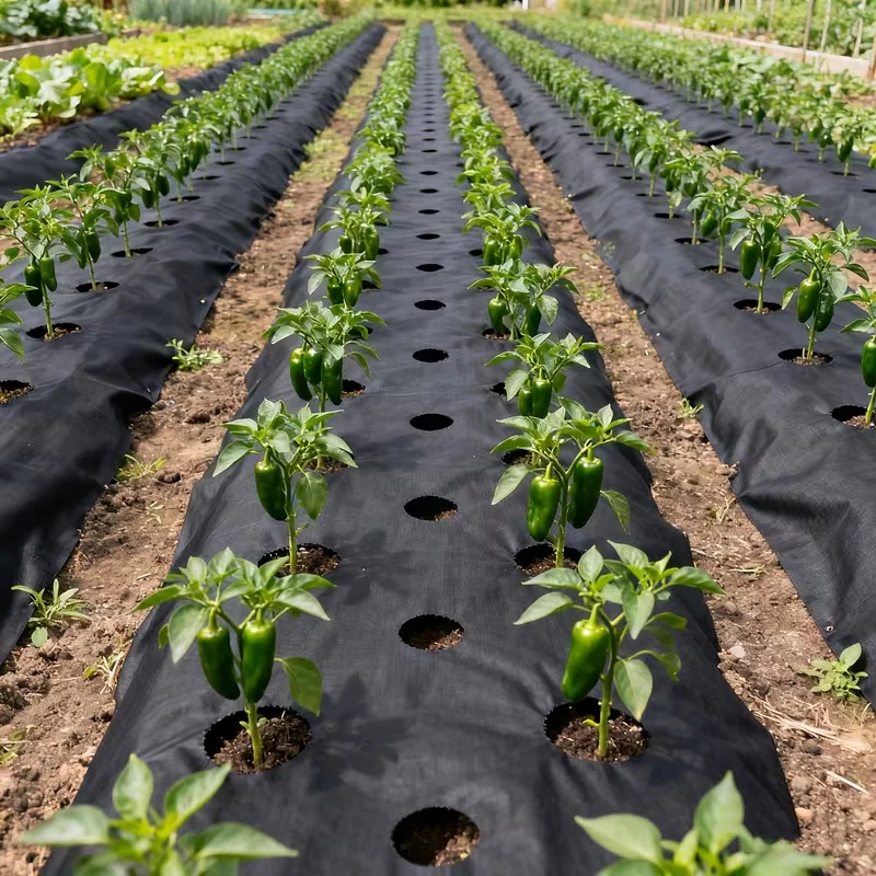 Perforiertes Unkrautvlies, nicht gewebte Gartenbodenabdeckung mit Pflanzlöchern, Unkrautbekämpfungsmatte für Gemüse, Blumen und Pflanzen – Detail 6