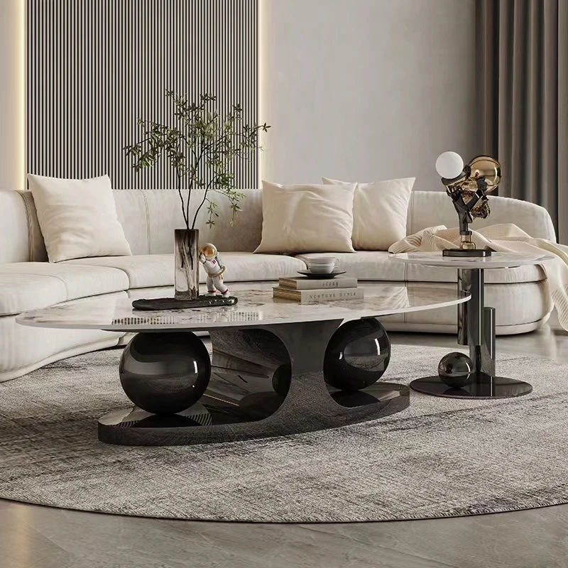 High Quality Luxury Coffee Table Modern Living Room Furniture Style Marble Top Metal   