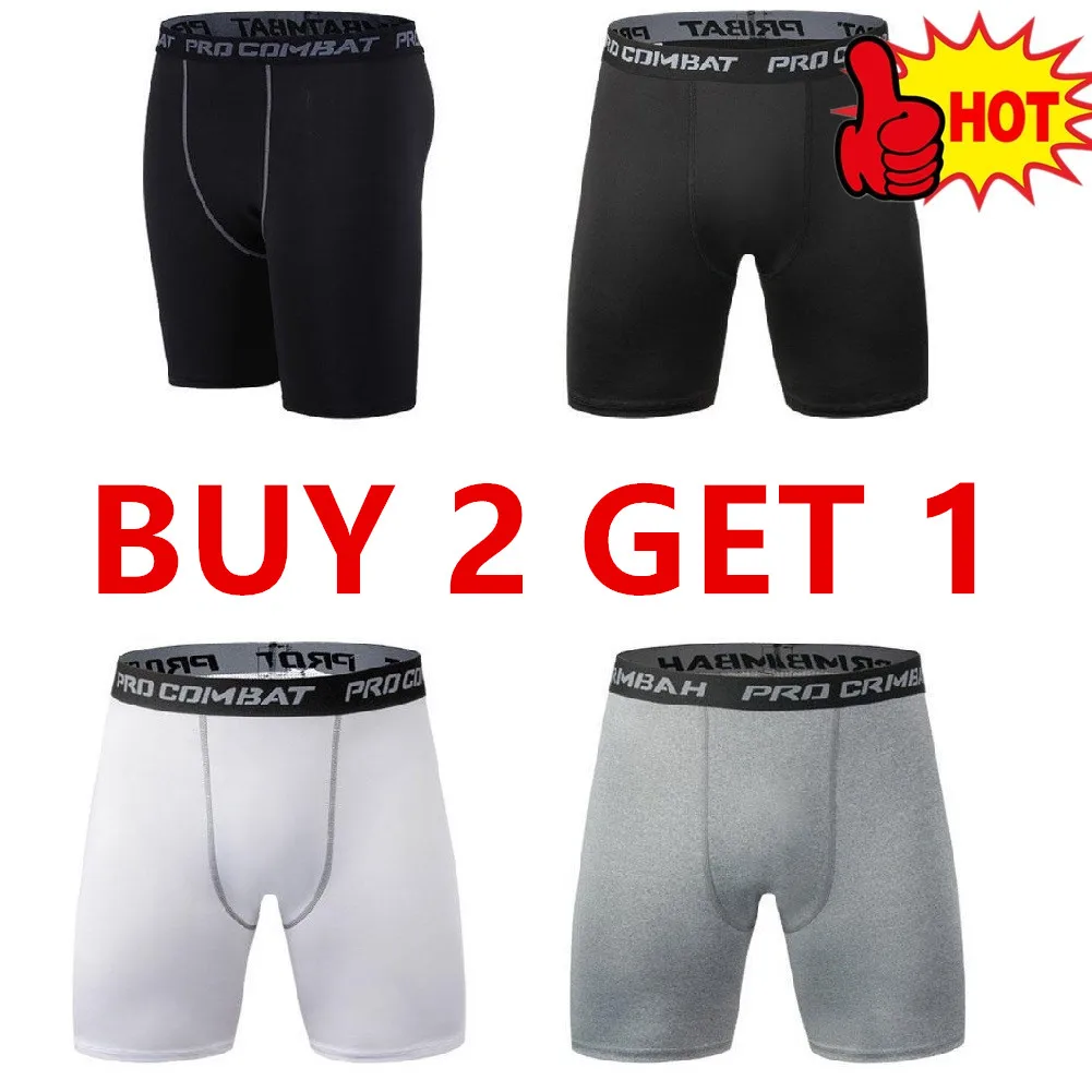 3Pcs Male Fitness Quick-Drying Tight Shorts Elastic Compression Leggings Training Pants Men Running Shorts Black Gray Plus Size