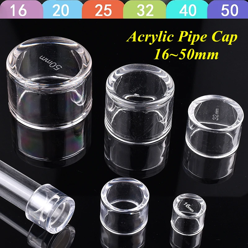 16mm~50mm Acrylic Pipe Cap 1/5 Pcs Irrigation PVC Pipe Plug Aquarium Fish Tank Water Supply Tube Plug Garden Joint Fittings