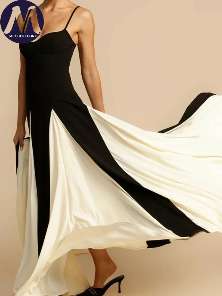 Robes élégantes pour femmes, nouvelle couleur bloquée, sans manches, à bretelles, à la mode, coupe cintrée, robes de plage et de vacances, été 2025