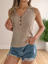 Crochet Tank Tops for Women Fashion 2024 V Neck Sleeveless Sweaters Vest Cropped Summer Lightweight Knit Tops