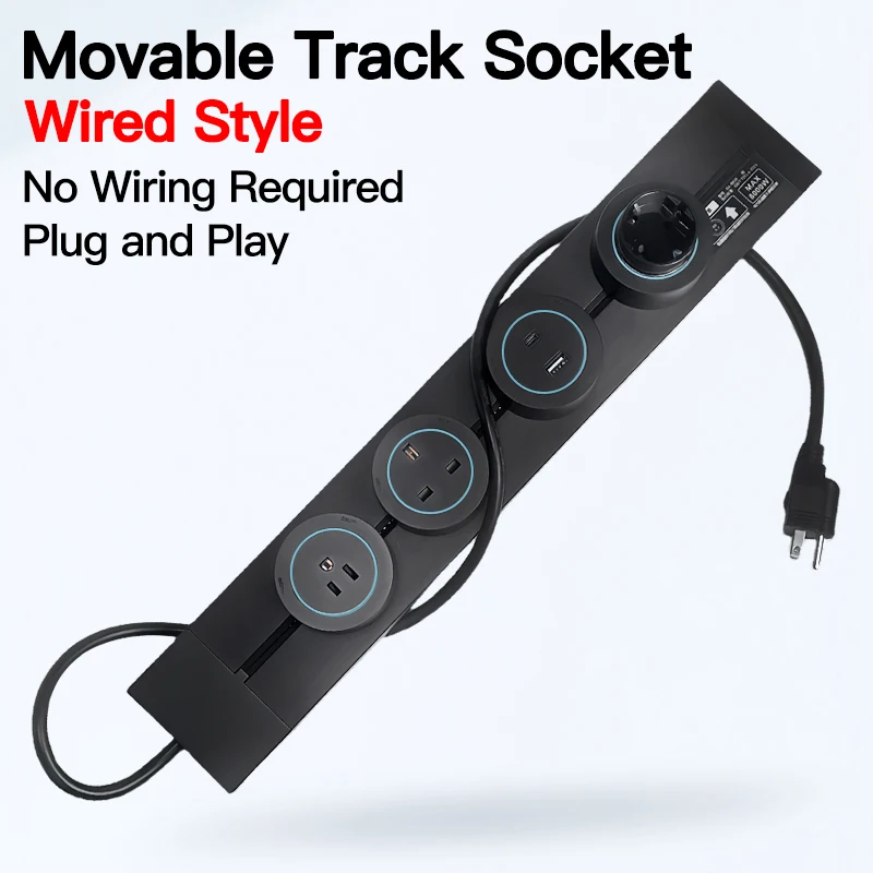 Multistandard Wall Power Track (40cm 50cm), USB-C Enabled Electric Sockets Plugs Adapters Grey Black for Office Use