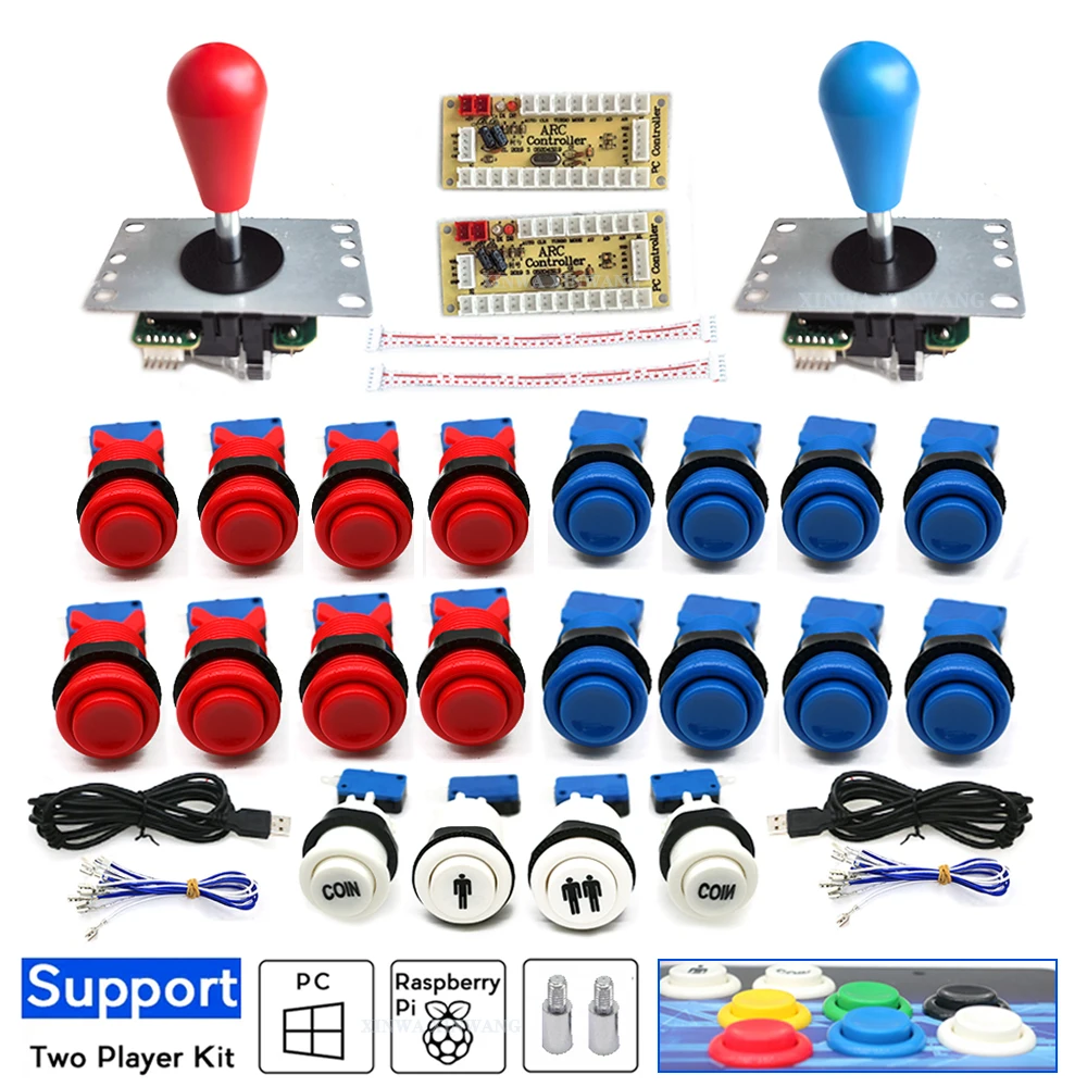 Arcade Joystick Kit 2 Player Set Zero Delay Usb Board Happ Push Button 8 Way Joystick For Pc Rasberry Pi Game Box Cabinet DIY