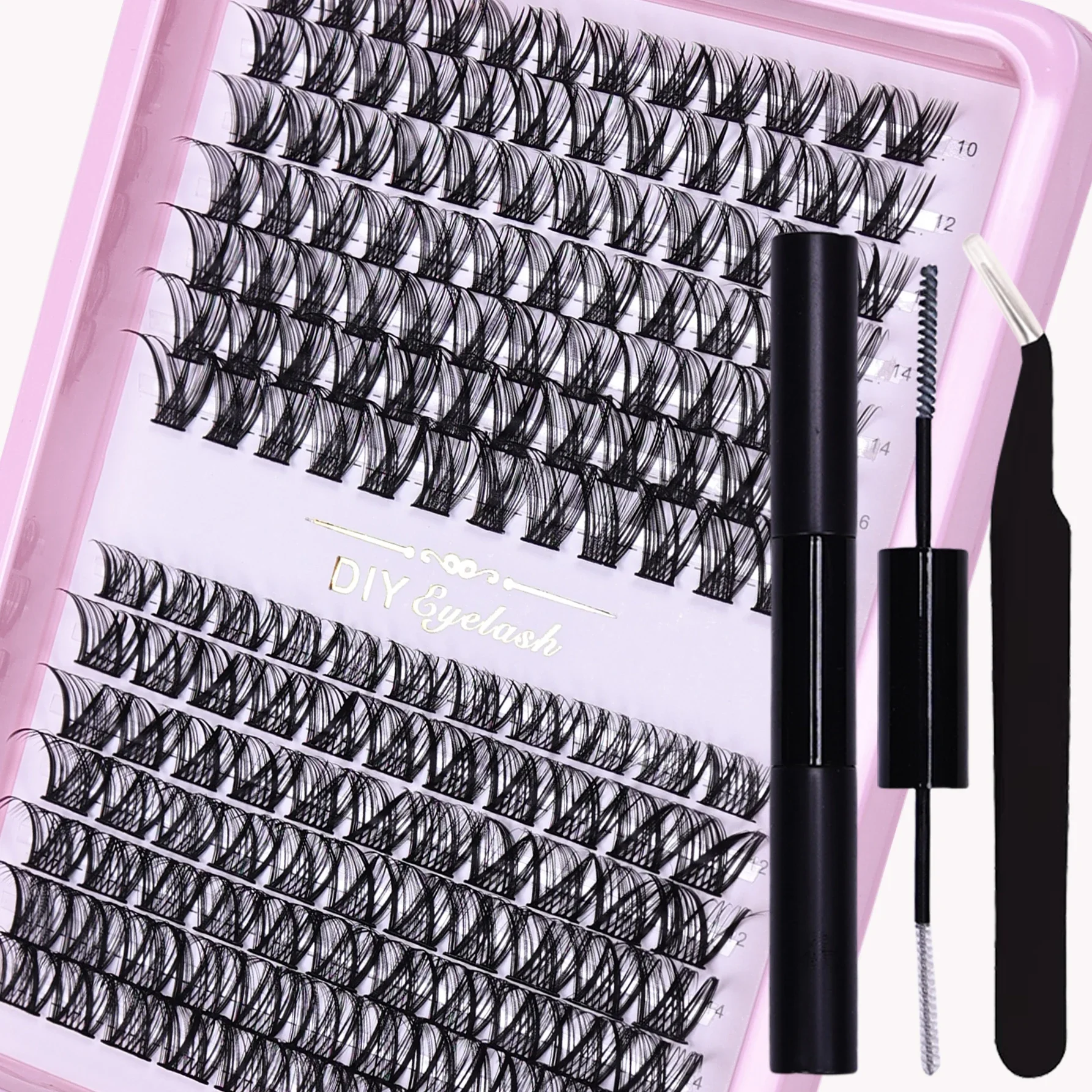 161pcs Eyelash Extension Kit, DIY Individual Lashes Cluster with Adhesive, Sealant and Tweezers, D Curl and Mix Length