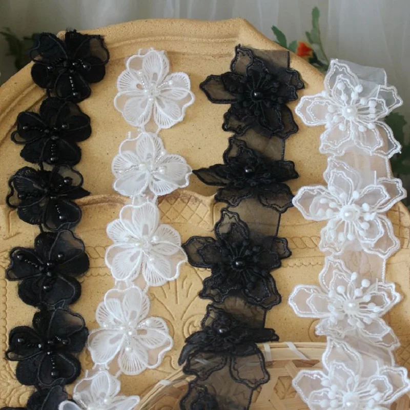 Exquisite Organza Embroidered Beaded Flowers Lace Patches for Girls, Headwear, Hat, Shoes, Clothes, Skirts, Applique, Sewing Dec