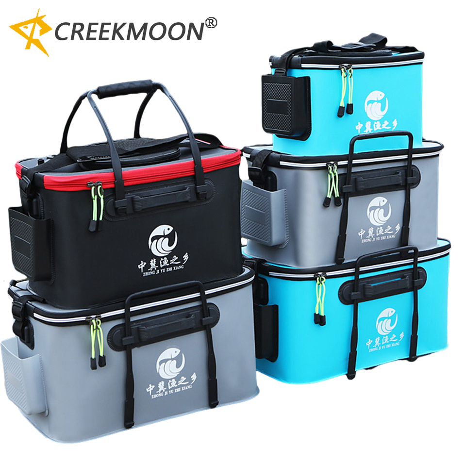  Fishing Bucket 30/40/50cm Tackle Bag with Side Pocket Folding Live Fish Box Outdoor Waterproof Camping Hiking Water Storage Bags 