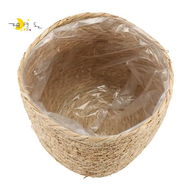 

AF95-Seagrass Flower Pot - Woven Plant Pot - Decorative Plant Basket With Plastic Film Insert In Boho Style