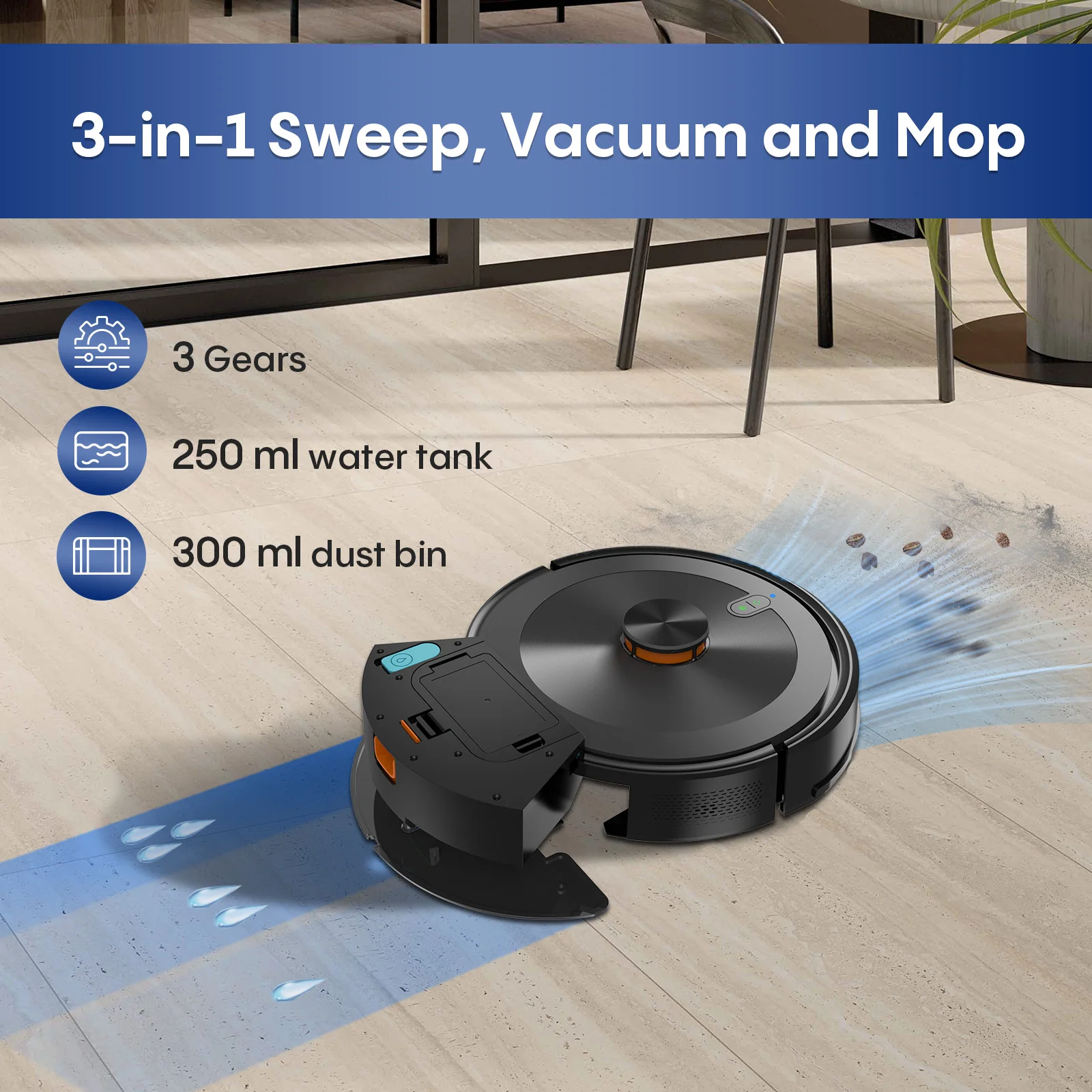 Smart Robot Vacuum Cleaner with Laser Navigation Wet Dry Floor Cleaning for Hotels Battery Powered Emptying Dustbin
