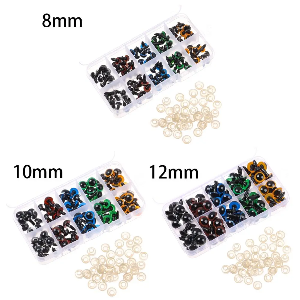 100 SZTUK Pudełko Mieszane Kolory Akcesoria do Szydełkowania Oczy dla Lalek Rękodzieło 8-12mm Bezpieczne Oczy dla Zwierząt