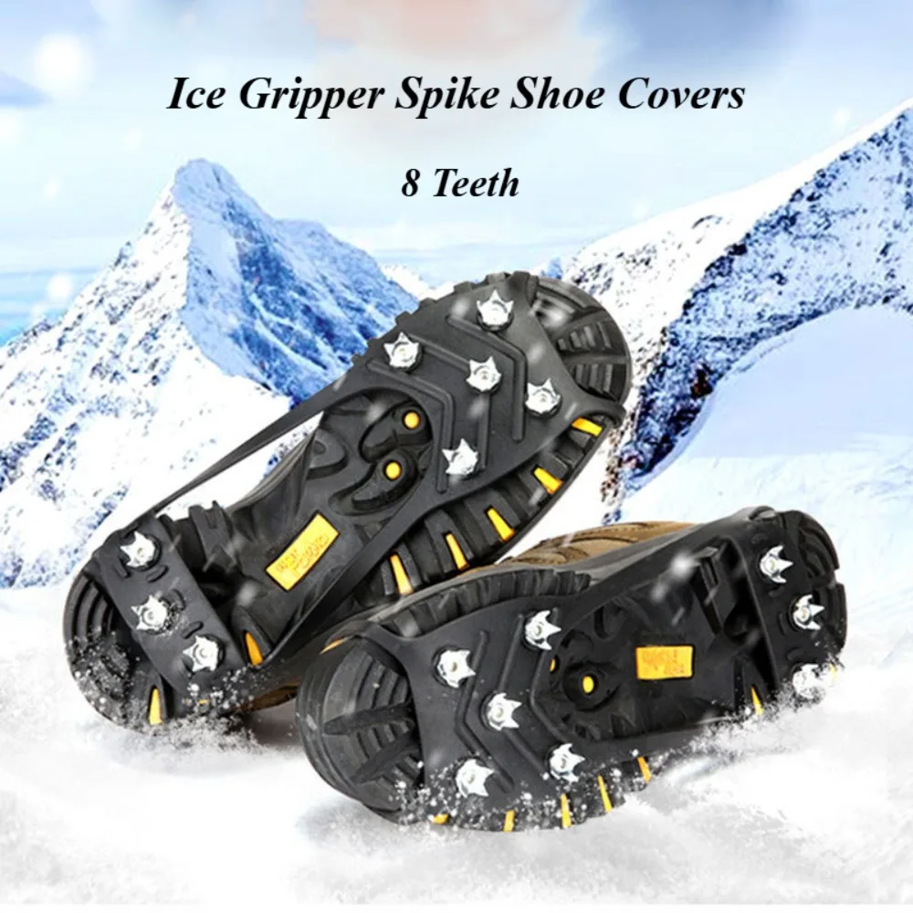 2x 8 Teeth Ice Gripper Spike for Shoes Winter Outdoor Anti-Slip Hiking Mountain Climbing Ice Snow Crampons Anti-slip Shoe Covers