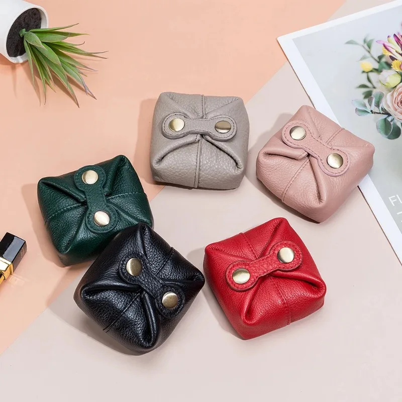 Genuine Leather Women's Makeup Bag Cute Travel Earphones Key Lipstick Mini Storage Bag