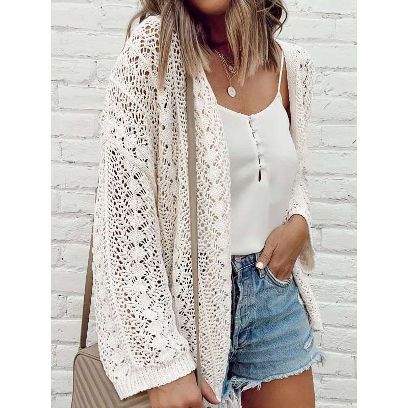 

2026 Summer Casual Loose Solid Color Hollow Beach Vacation Wind Knitted Women's Top