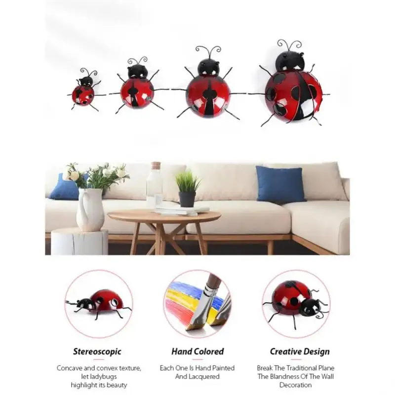 2023 10/16cm Metal Ladybug Wall Hanging Iron Art Insect Handicraft Living Room Kindergarten Decoration Insect Wall Decoration