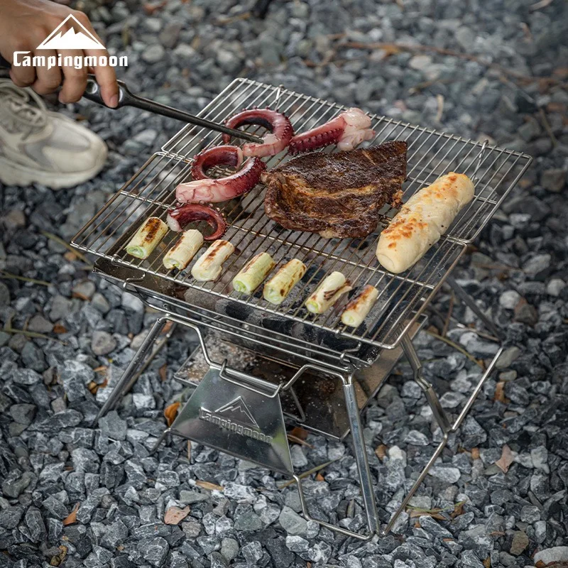 Outdoor BBQ Stainless Steel Foldable Lightweight CAMPINGMOON MT-2 BBQ Grill With Storge Bag 2-4 People Camping Picnic BBQ Grill