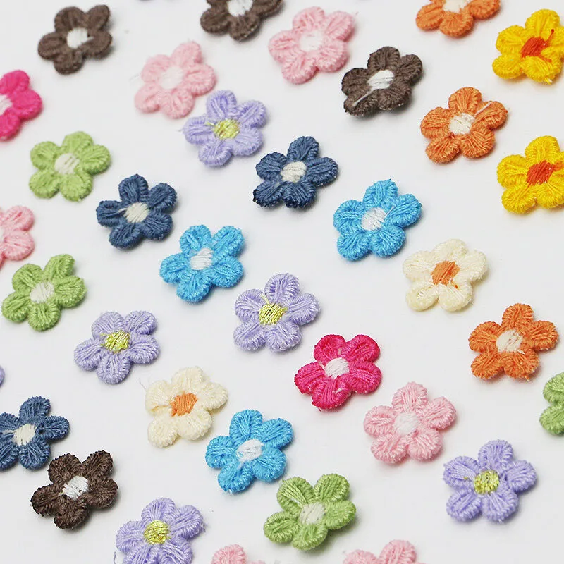 (50Pcs/pack)15mm Mini Embroidery Flower Stickers Clothing Accessories Felt Fabric Patches Lace Decorations Home Headwear Holiday