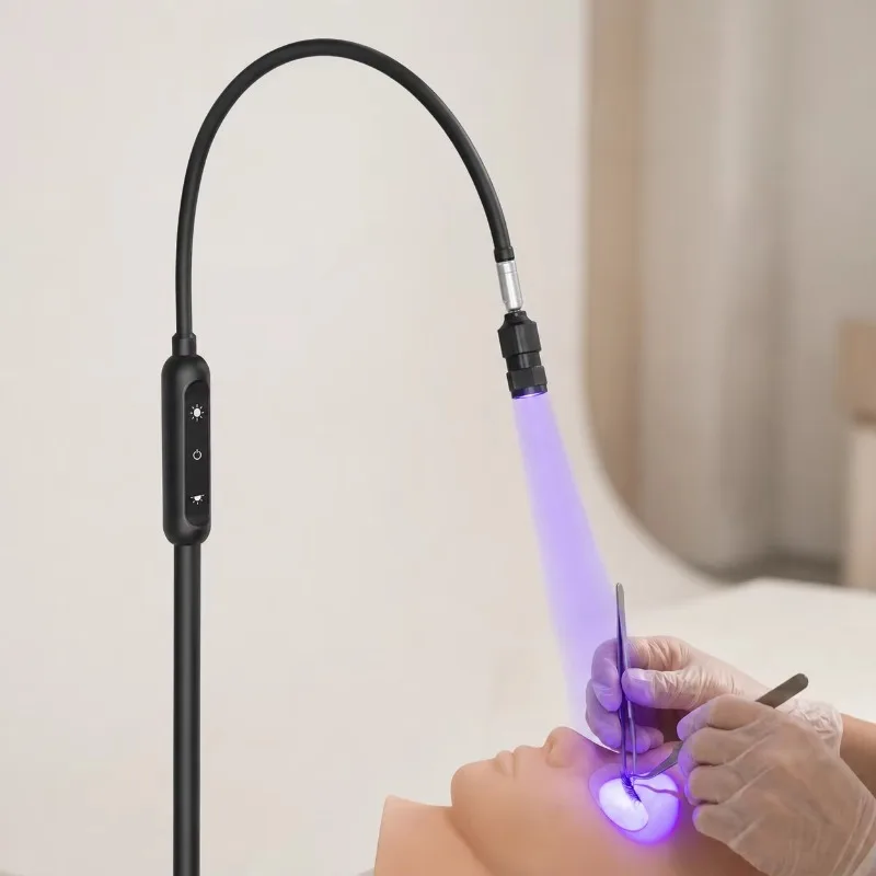 UV Eyelash Lamp Floor-to-ceiling Bracket 1-5W Adjustable UV Curing Lamp with Replaceable Lamp Holder and Adjustable Aperture