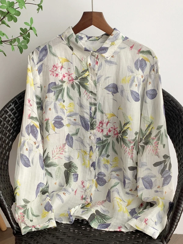 

Ele Lady Casual Loose Long Sve irt Spring 2026 Outlet Faion Print Sun Protection Women's irt Comfortable Fit