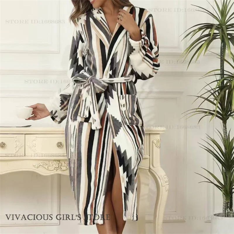 

Осенне-зимний модный халат, домашняя одежда, фланелевой длинный халат, одежда для сна из кораллового флиса, домашняя одежда для женщин, свободная повседневная ночная рубашка