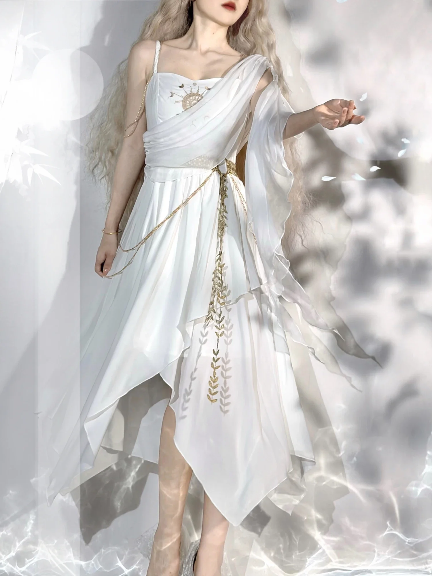 

White Elegant Irregular Greek Goddess Lolita Dress New 2025 Tears of Themis Cosplay Costume for Party