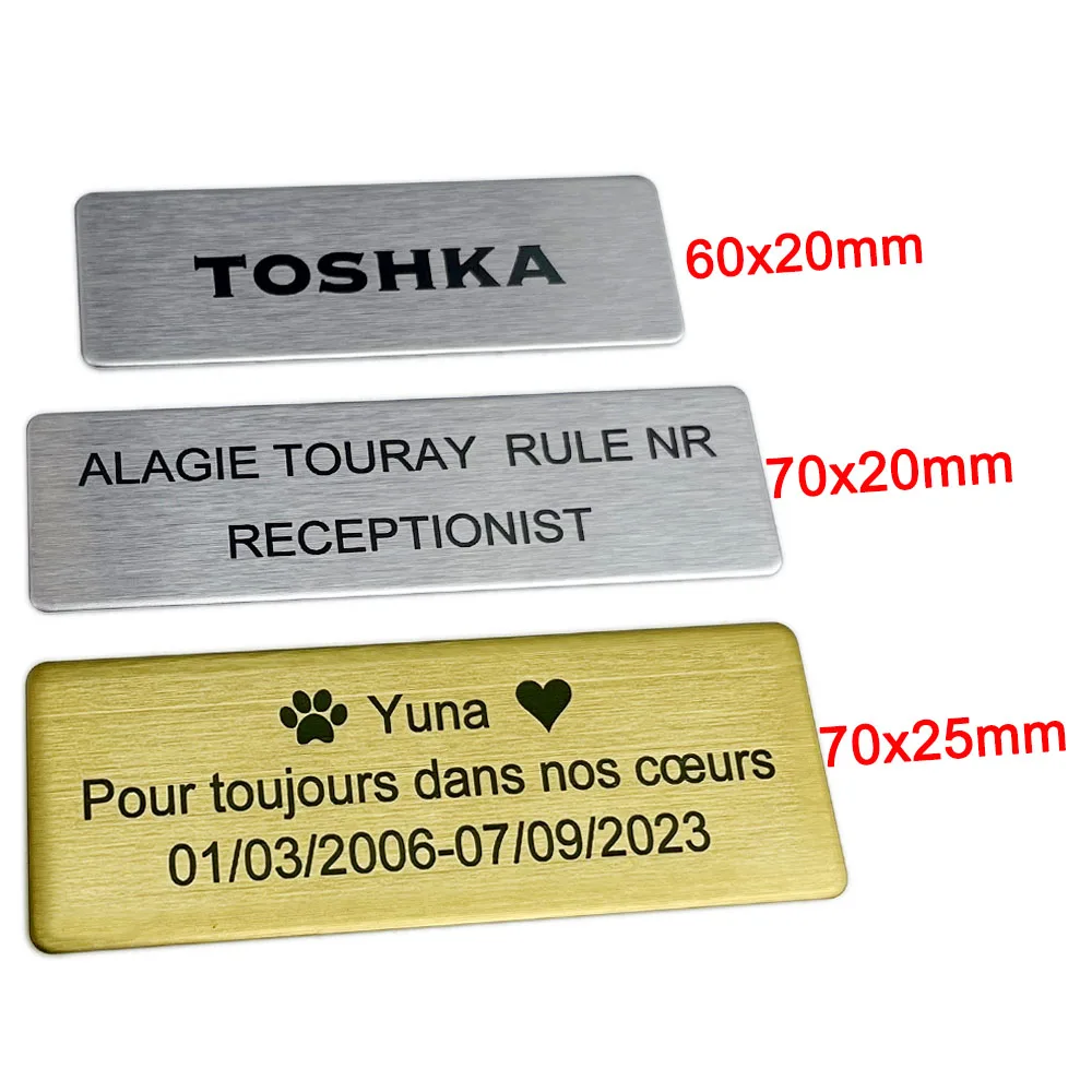 7x2CM Customizable Brooches Pin Personalized Engraved Your Text Logo Business ID Plate Steel Metal Tag Customized Name Badges