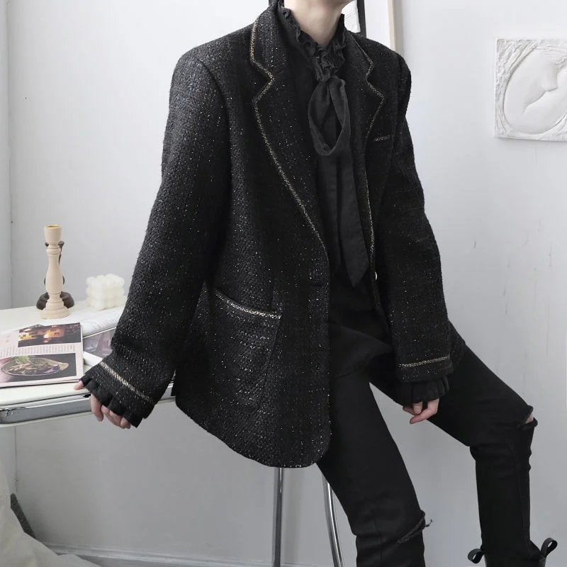 men's 2022 new japanese streetwear fashion high quality woolen suit coat loose single breasted black Springe clothes 2Y4742