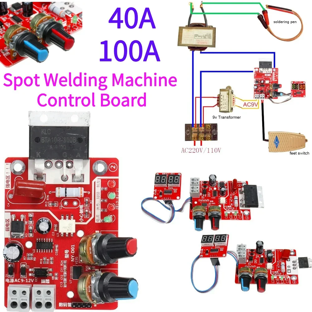 40A/100A Spot Welding Machine Control Board Welder Controller Module Adjustable Time Current 1 AC 9V Transformer Controller Tool