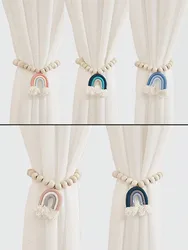 Magnetic Rainbow Curtains Magnetic Clasp Wooden Bead Backing Curtain Decoration Applicable Curtains Bedroom Kitchen Curtains