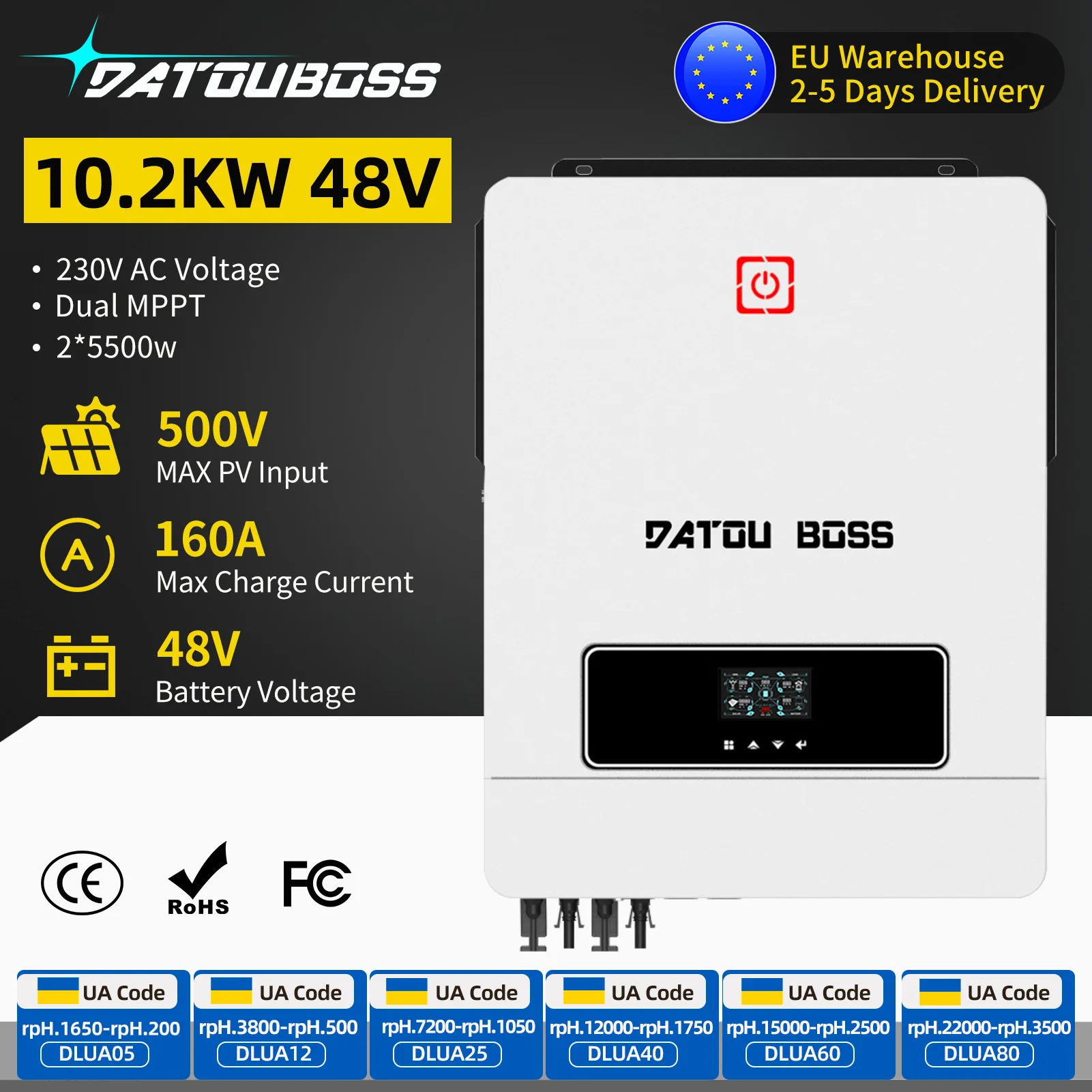 DATOUBOSS 3KW 10.2KW Hybrid Solar Inverter 48V 24V to 230VAC MPPT 150A 100A Charger Pure Sine Wave inversor solar híbrido