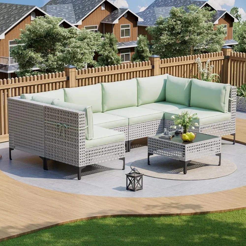

7-Piece Outdoor Patio Furniture Set, All-Weather Rattan Sectional Sofa with Thick Cushions, Modular Conversation Set forPoolside