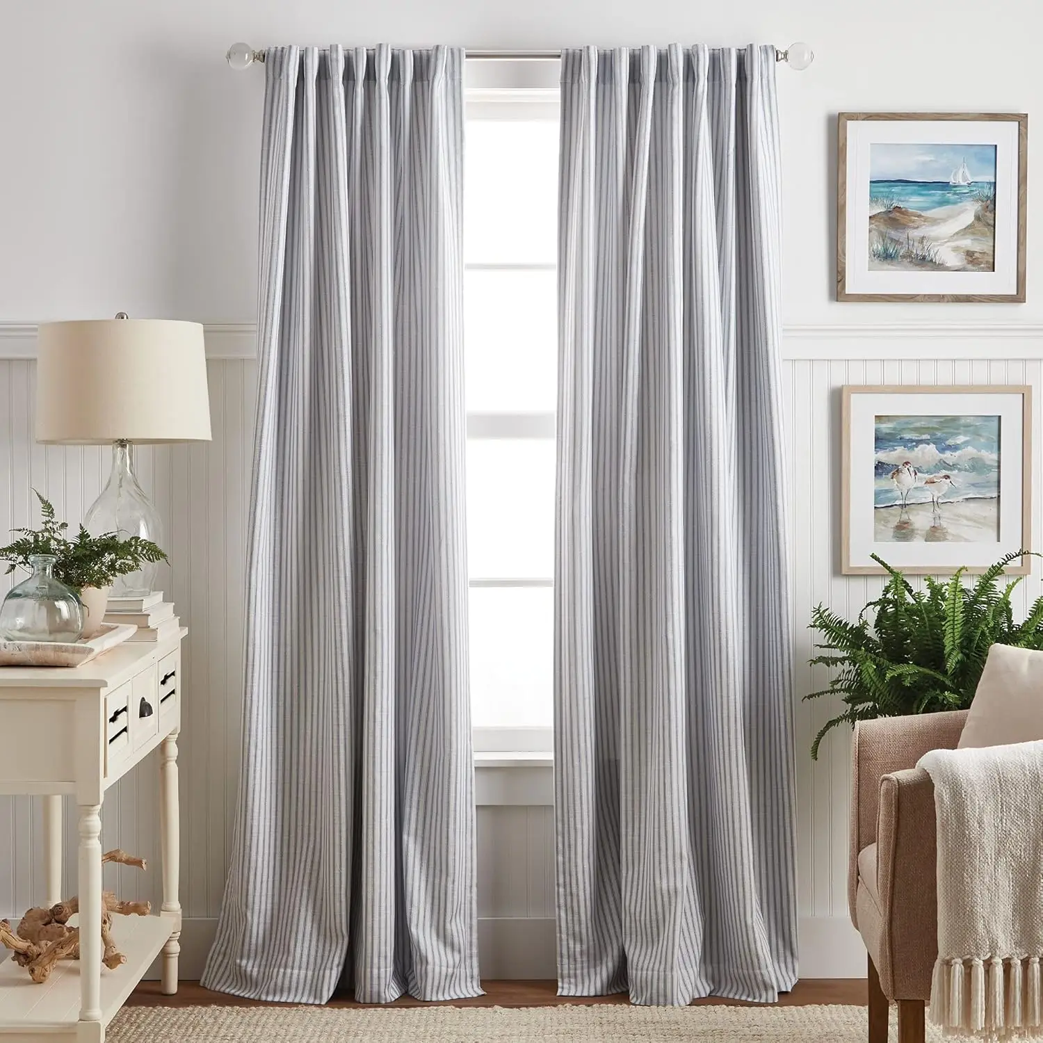 Blackout Lining Rod Pocket Back Tab Window Curtain Panel Pair 95" White/Indigo