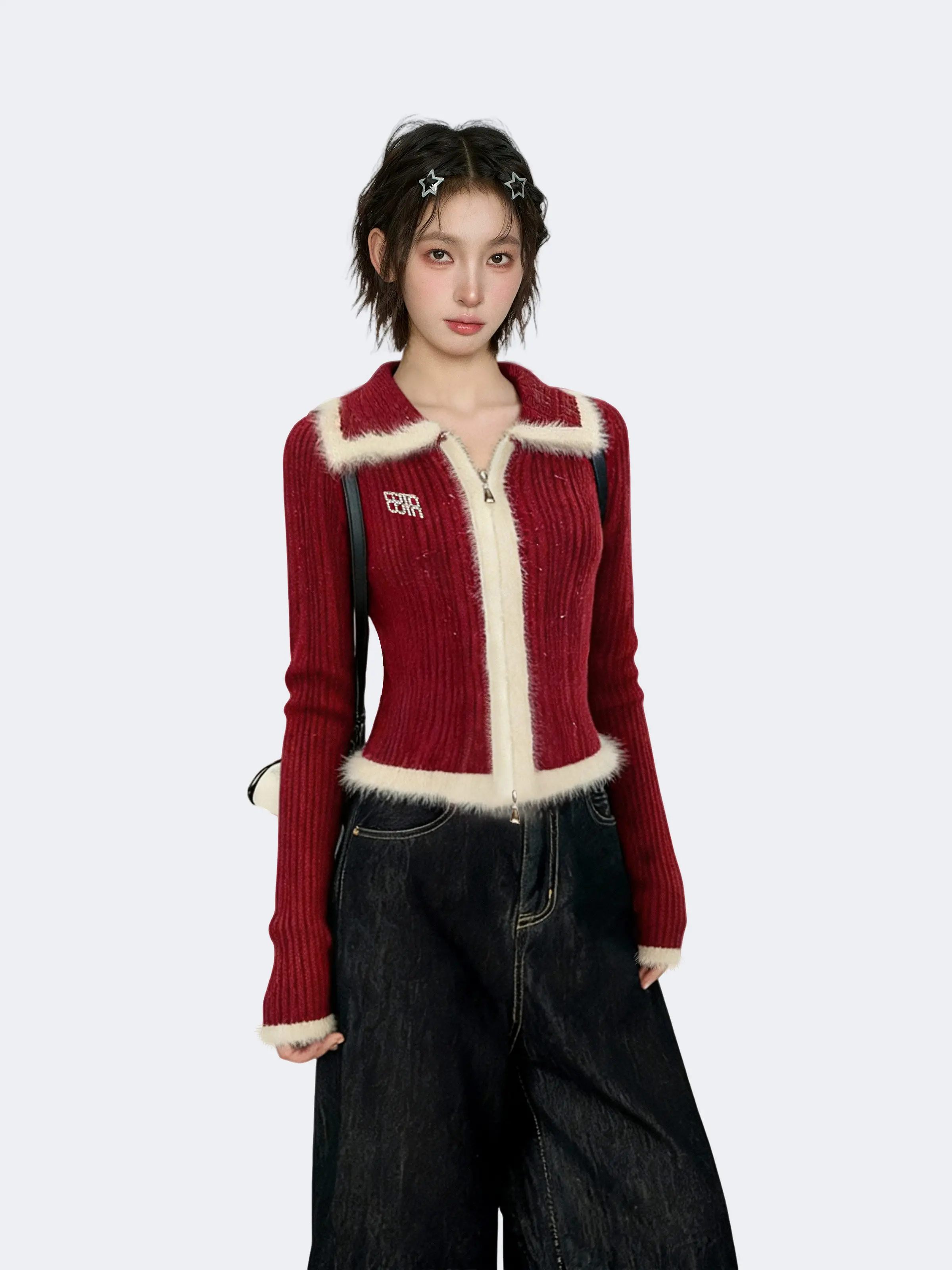 Women Red Gothic Pullover Sweater Harajuku Aesthetic Y2k Long Sleeves Knitted Sweaters Vintage 2000s Clothes Autumn