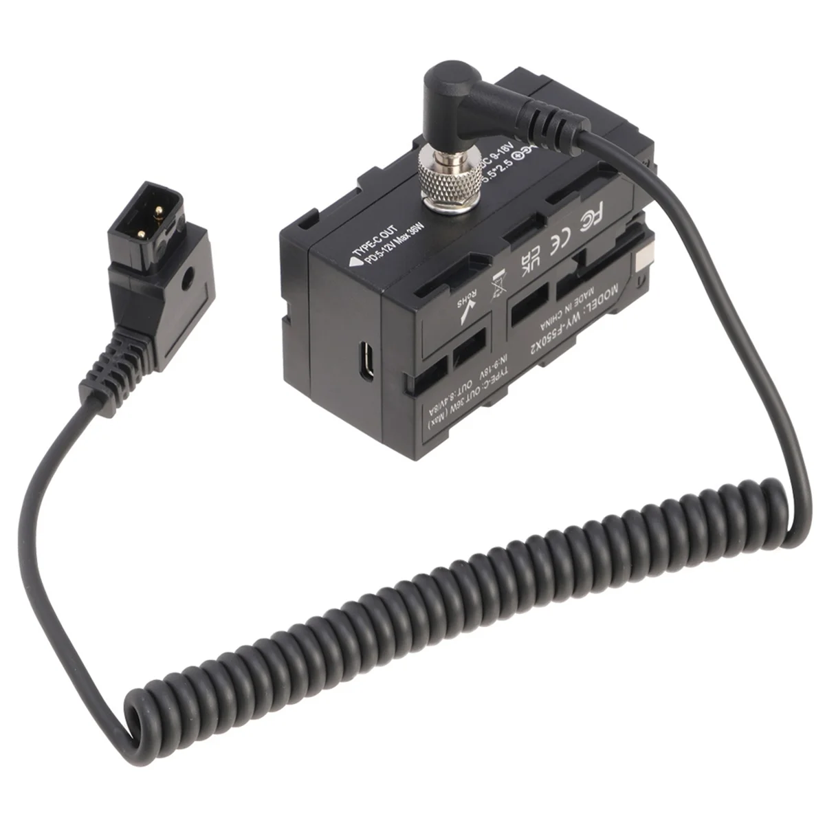 New D-TAP Connector to DC 5.5 X 2.5mm Expandable Cable with Dual-Sided NP-F Dummy Battery Adapter for Camera Monitor