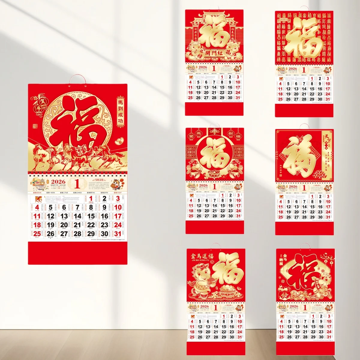 

2026 Hanging Wall Calendar Year Of The Horse Chinese Lunar Date Writable Tear Off Planner Lucky Home Office Festive Decor