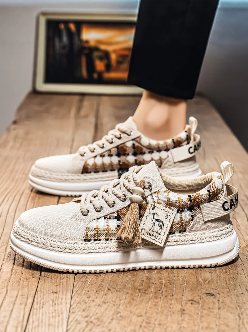 Men's Casual Canvas Shoes 2026 New Style Autumn Trendy Thick Bottom Sports Sneakers Versatile Youth Low Top Glue-Welded Rubbe...