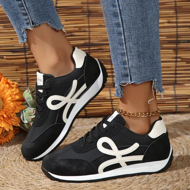 

2025 New Trend Round Head Deep Mouth Walking Shoes Light Versatile Breathable Cross Lace Casual Sports Shoes Zapatos De Mujer