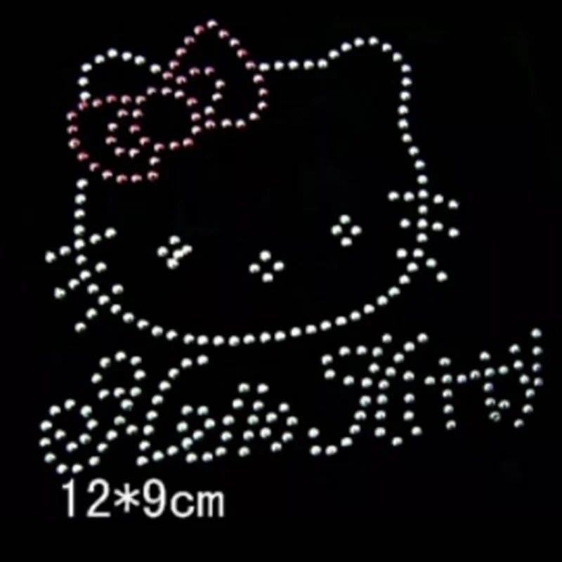 2pc/lot Lovely little cat Fix Hot Fix Rhinestones motif crystal Heat Transfer design iron on patches for dress scarf trousers