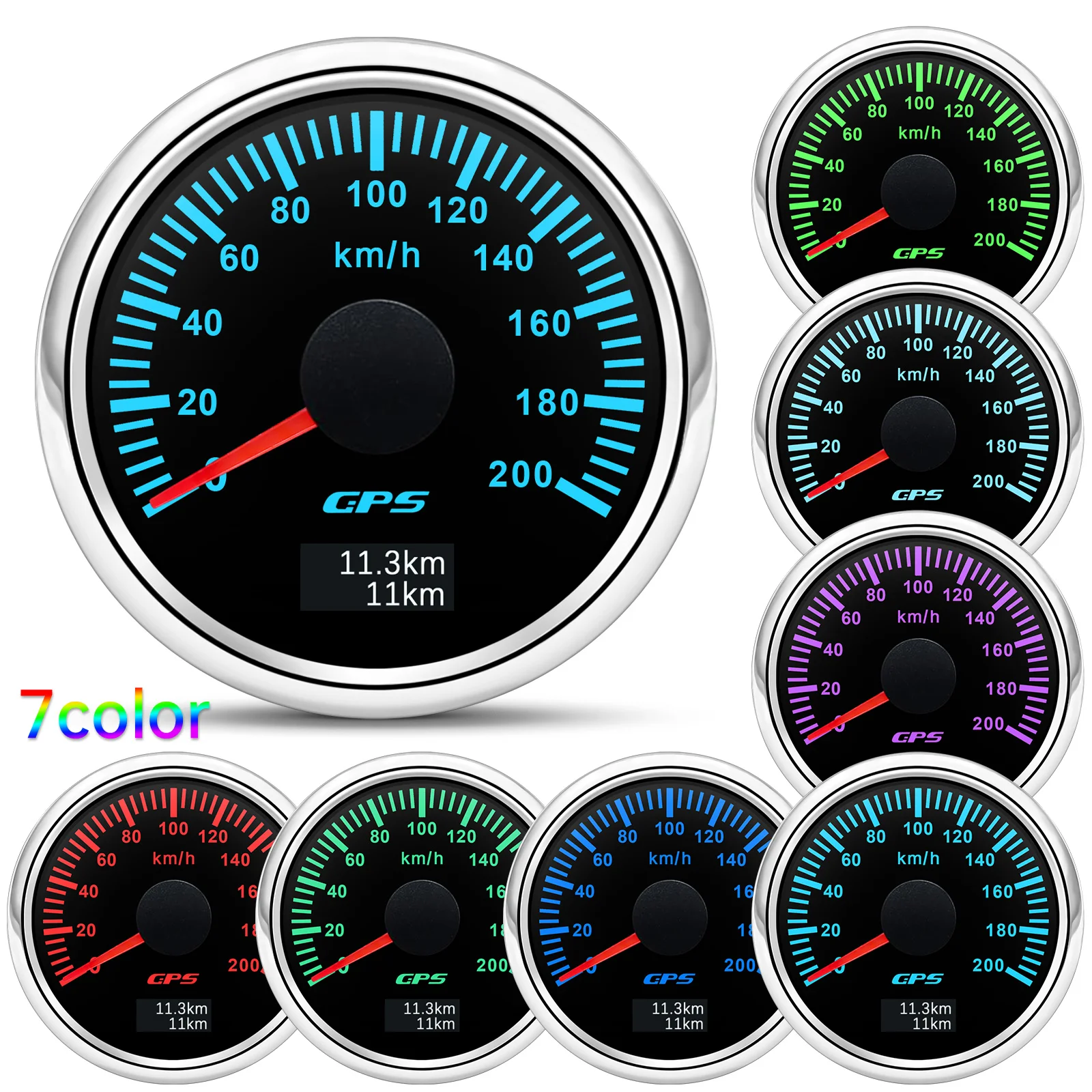 30/60/80/120/200 km/h 52 mm digitales GPS-Tachometer mit Antenne, Boot, Auto, Geschwindigkeitsmesser, 7-Farben-Hintergrundbeleuchtung, 12 V, 24 V – Detail 24
