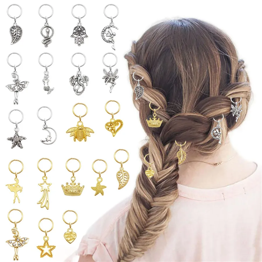 20PCS Alloy Charms With Jump Rings Mix Animal Star Moon Heart Pendant Jewelry Making Accessory Hair Braids Dreadlock Headdress