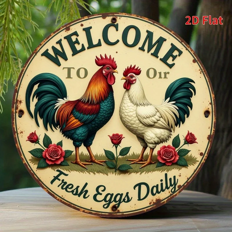 CIFbuy Vintage Rustic Farmhouse Hen Aluminum Wall Art Waterproof Durable Rustproof Metal Sign For Chicken Coop Easter Decoration