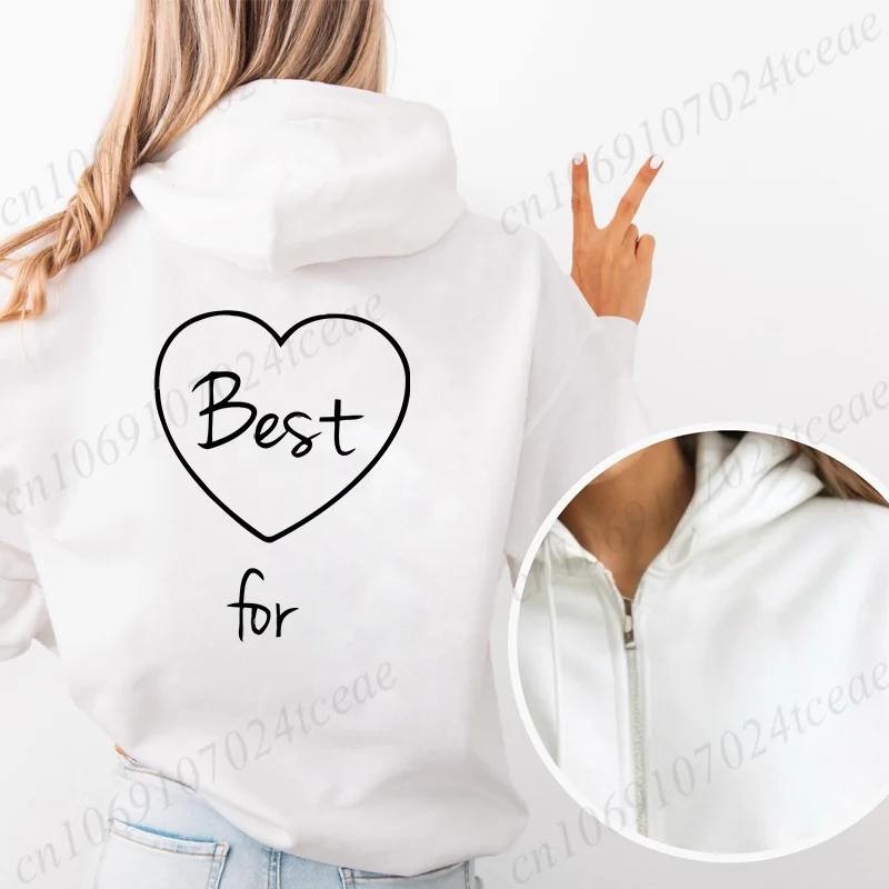 Zip Up Hoodie Women's Casual Hooded Sweatshirt Best Friends for Ever Creative Hoodie BFF Best Friends Printed Zipper Hoodie Tops