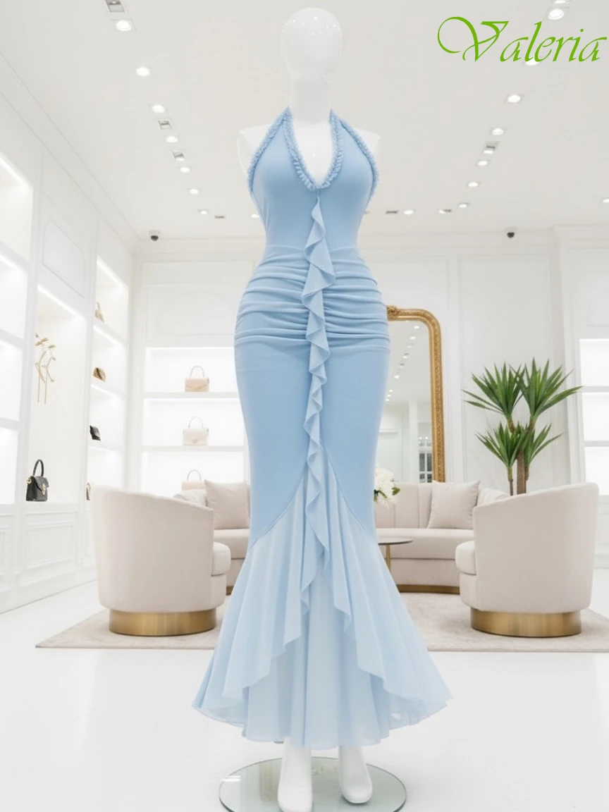 

Customized Mermaid Halter Sleeveless Elegant Evening Dress Modern High Quality Celebrity Gowns Fashion Delicate Prom Dress