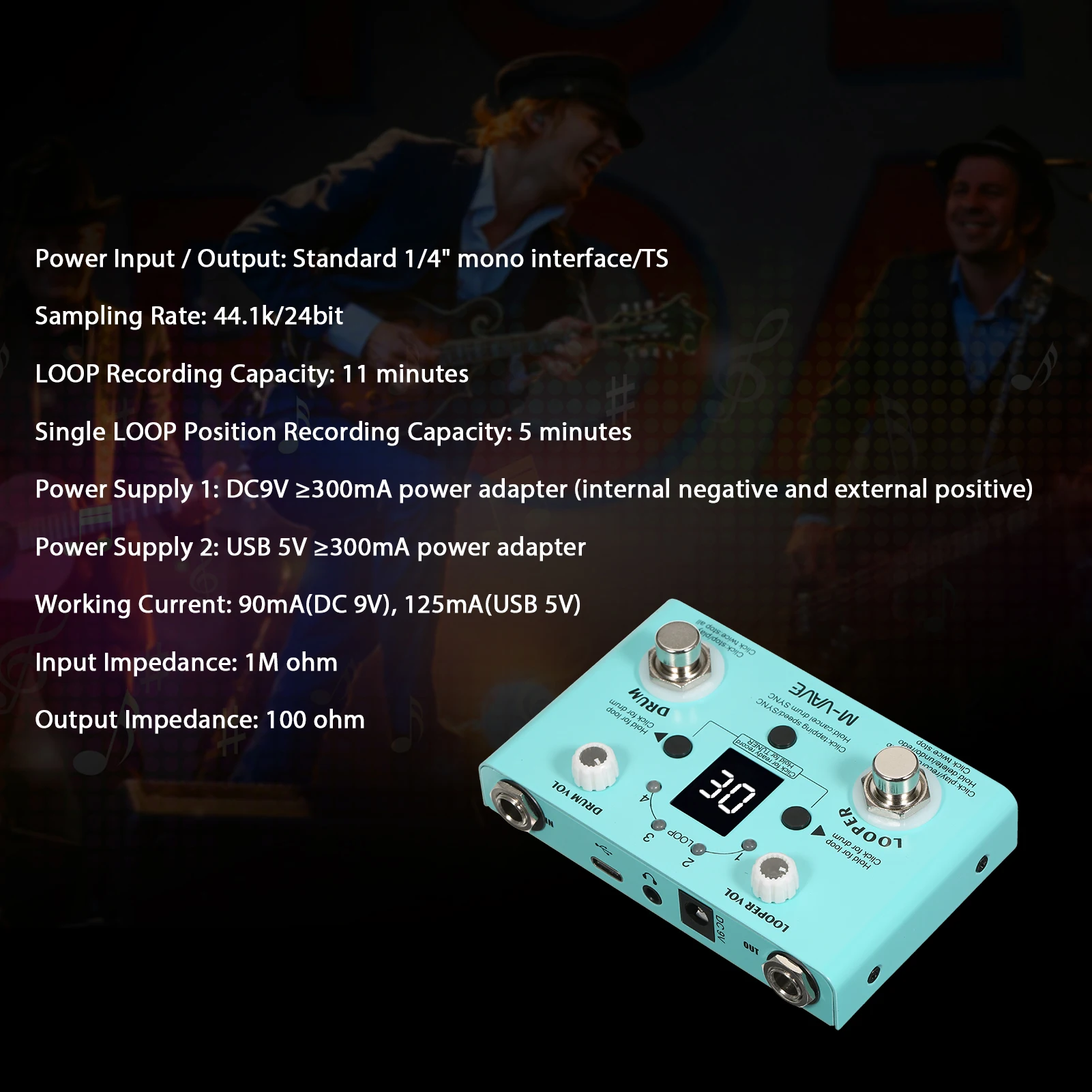 M-VAVE efek TEMPO hilang Pedal Drum & Looper efector Mini, mesin Looper & Drum 2-in-1 Looper Pedal Looper kaki ganda