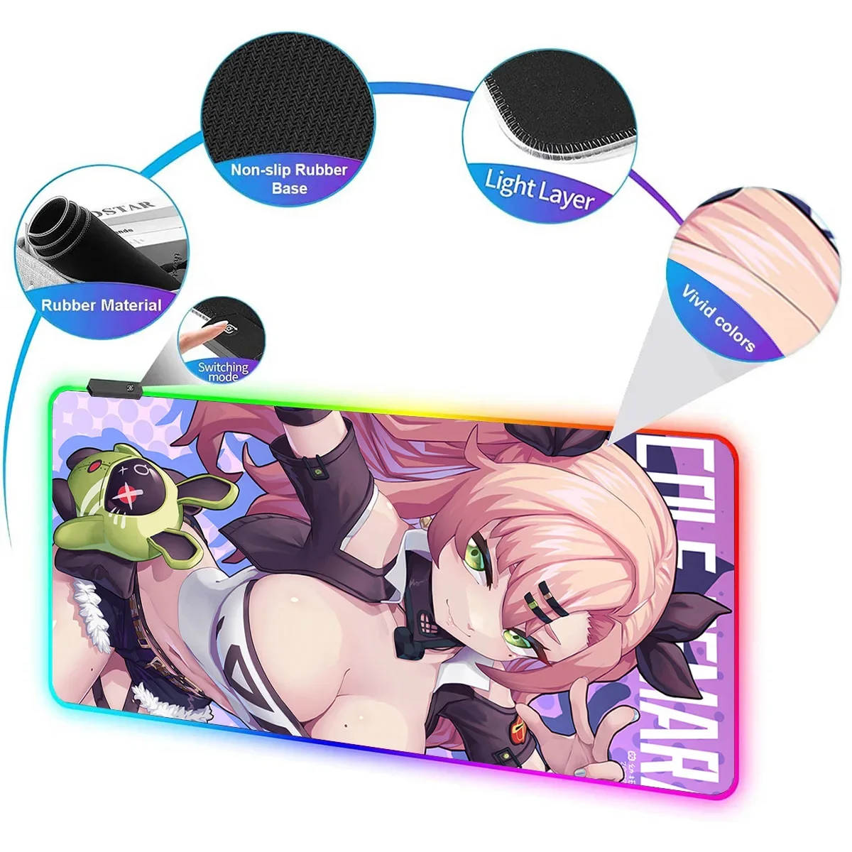 led Light Mouse pad pro Gaming Zenless Zone Zero RGB Mouse mat Large Mouse pad Extended Mousepad Oversized Gaming Anime Desk mat