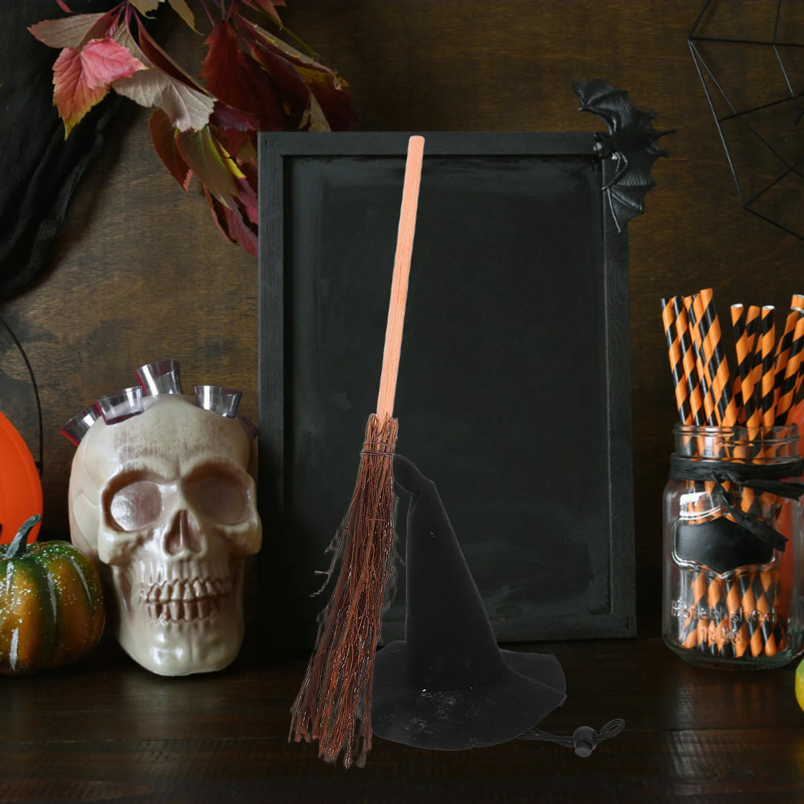 

4Pcs Halloween Witch Hats Nonwoven Fabric Mini Brooms Party Decorations Pet Costumes Supplies Mini Broom