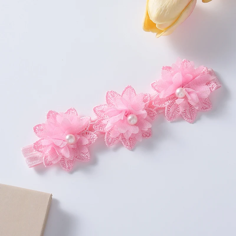 Baby Girl Headband Newborn Elastic Flower Pearl Toddler Hair Band Kids Headwear Soft Solid Hairbands Child Hair Accessories 0-3Y