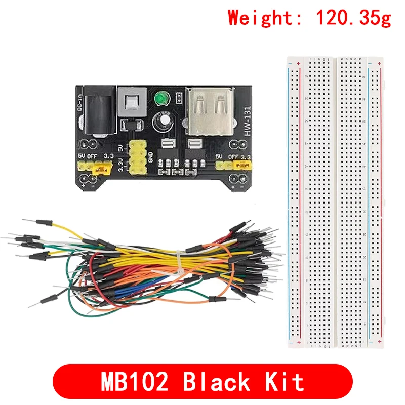 Moduł zasilanie płytki prototypowej 3.3V/5V MB102 + deska do chleba prototypu MB-102 830 punktów dla zestawu arduino + 65 przewody połączeniowe